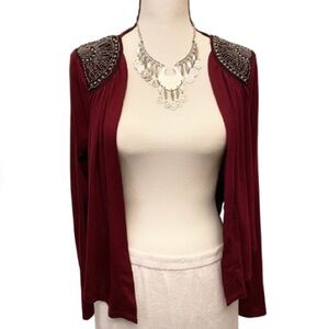 FOREVER 21 Beaded Maroon Cardigan Top Size Large
